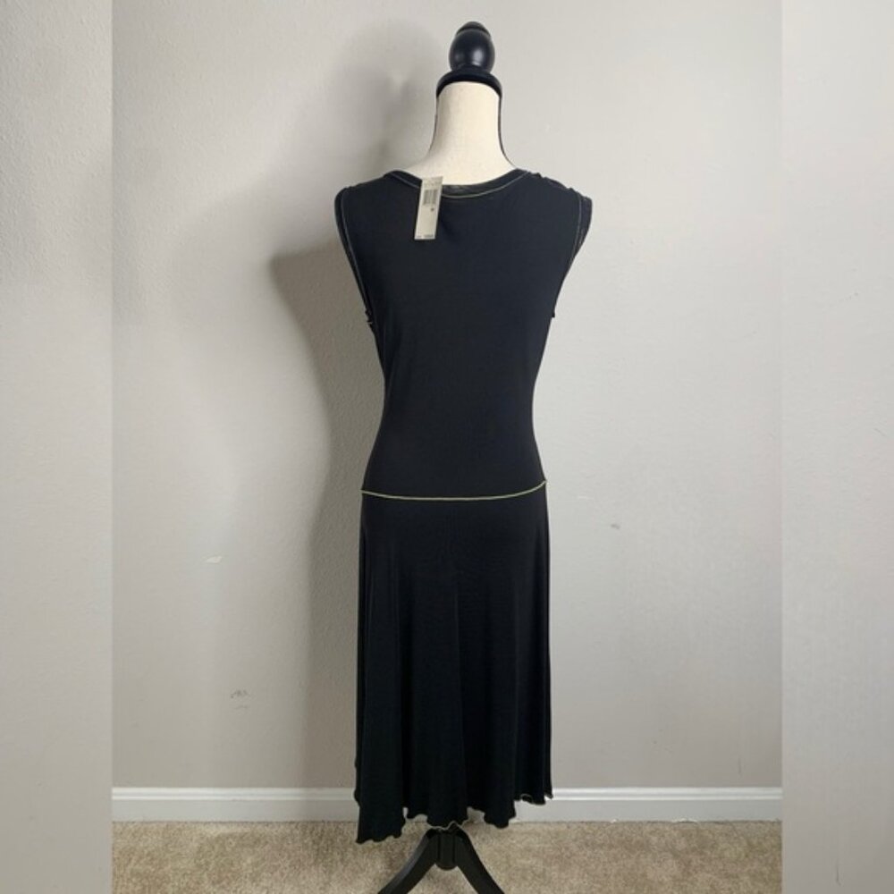 NWT Maxi Studio Black With Green Piping & Shoulder Bow Asymmetrical Midi Dress - Picture 9 of 14